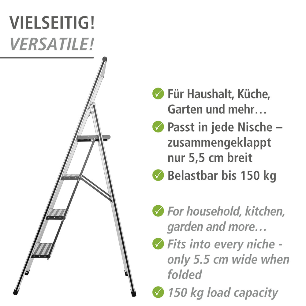 Klapptrittleiter silber aus Aluminium, 4-stufig