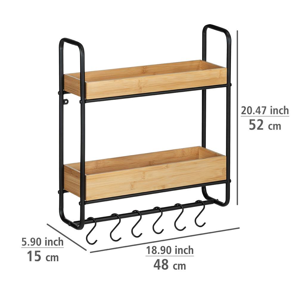 LOFT Wandregal mit 2 Etagen und 6 Haken