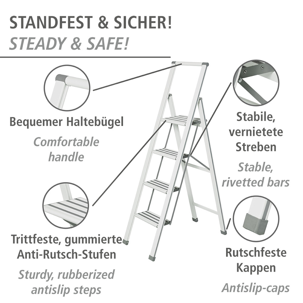 Klapptrittleiter weiß aus Aluminium, 4-stufig