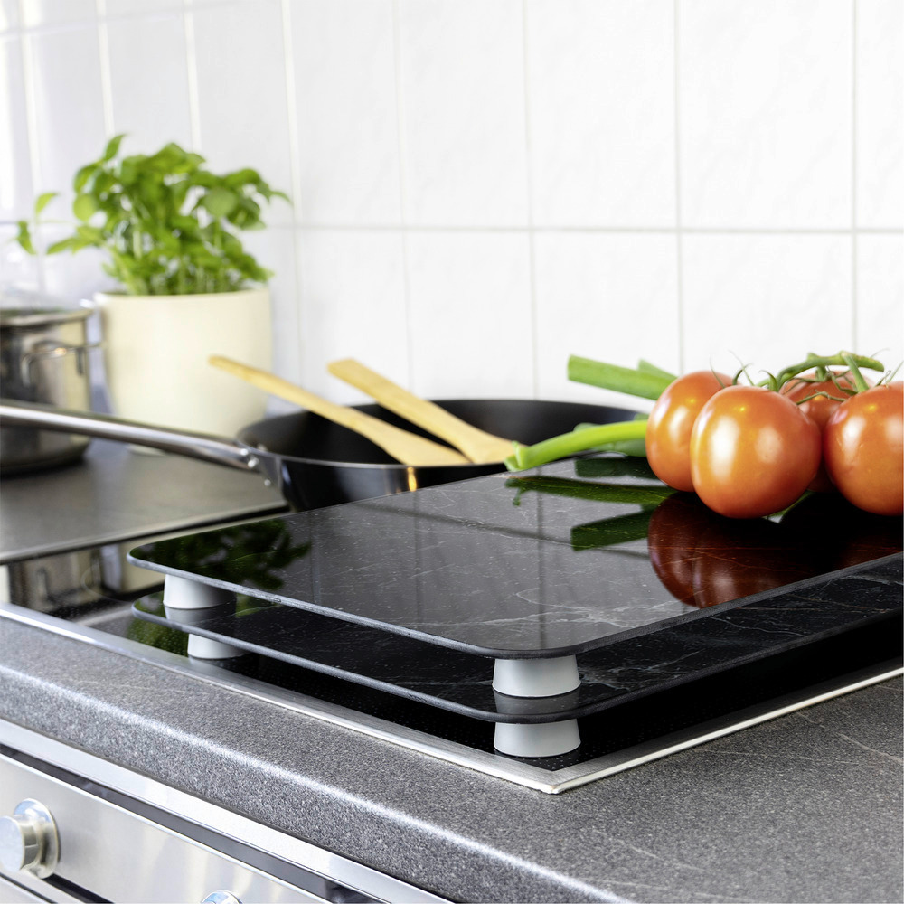 MARMOR schwarz 2er-Set Herdabdeckplatten aus Glas