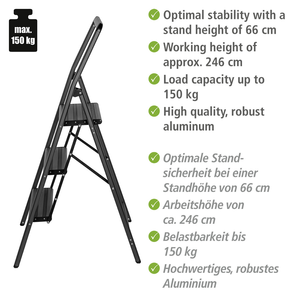 COMPACT schwarz Alu-Klapptrittleiter, 3-stufig