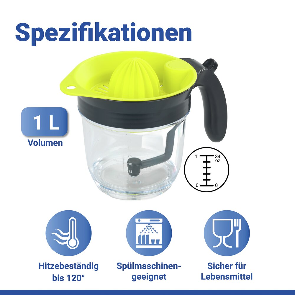 Fettabscheider, Zitruspresse und Messbecher 3in1