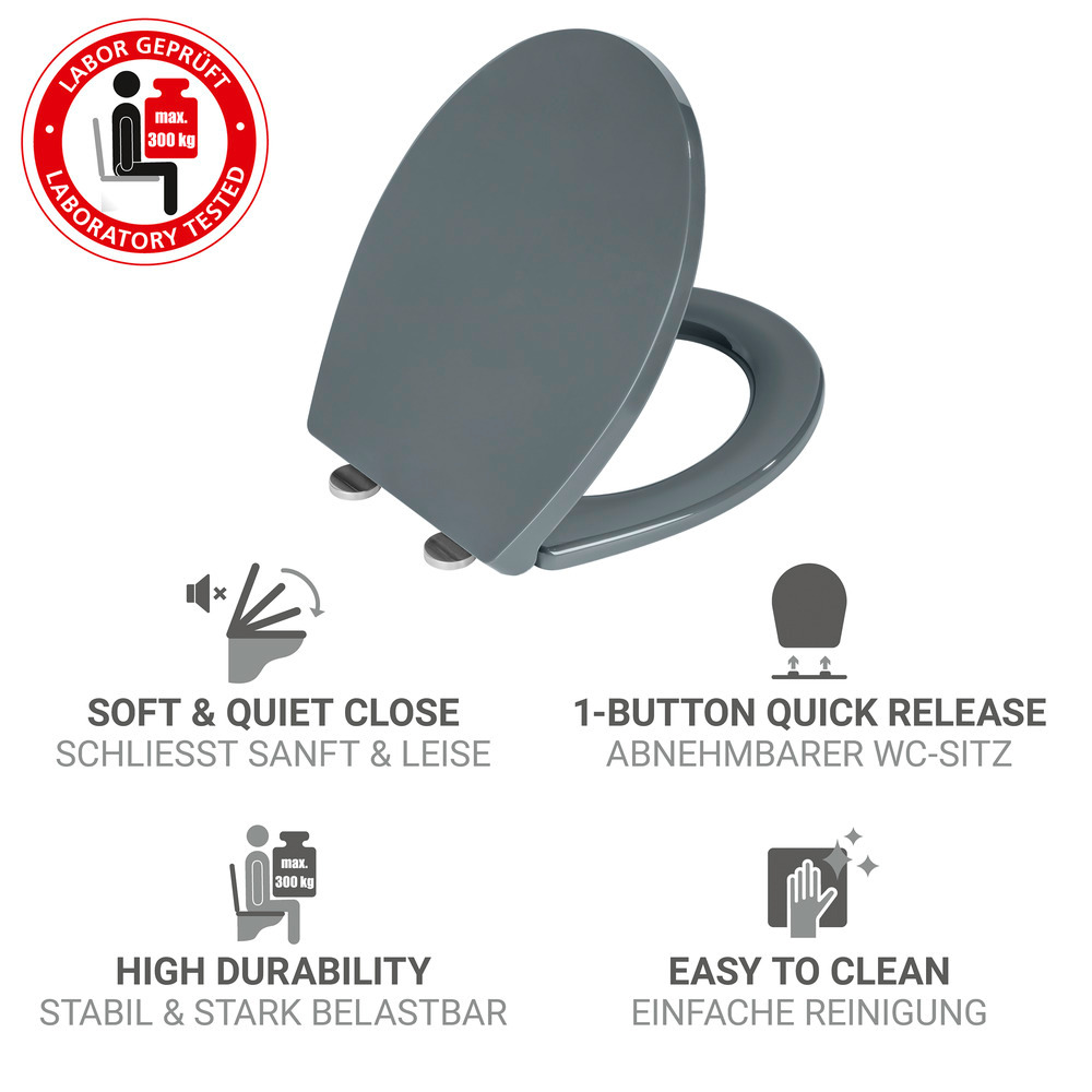 OSTUNI grau WC-Sitz, belastbar bis 300 kg