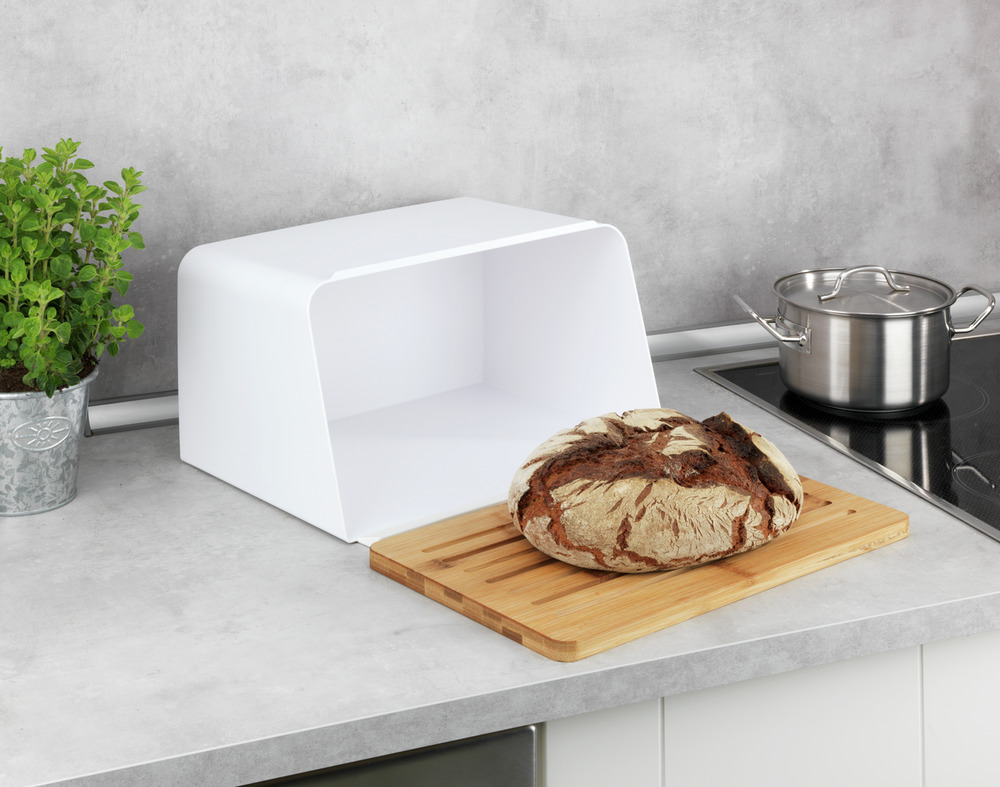 KUBO weiss Brotkasten mit Bambusbrett 35x20,5cm