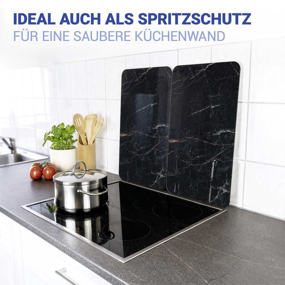 MARMOR schwarz 2er-Set Herdabdeckplatten aus Glas