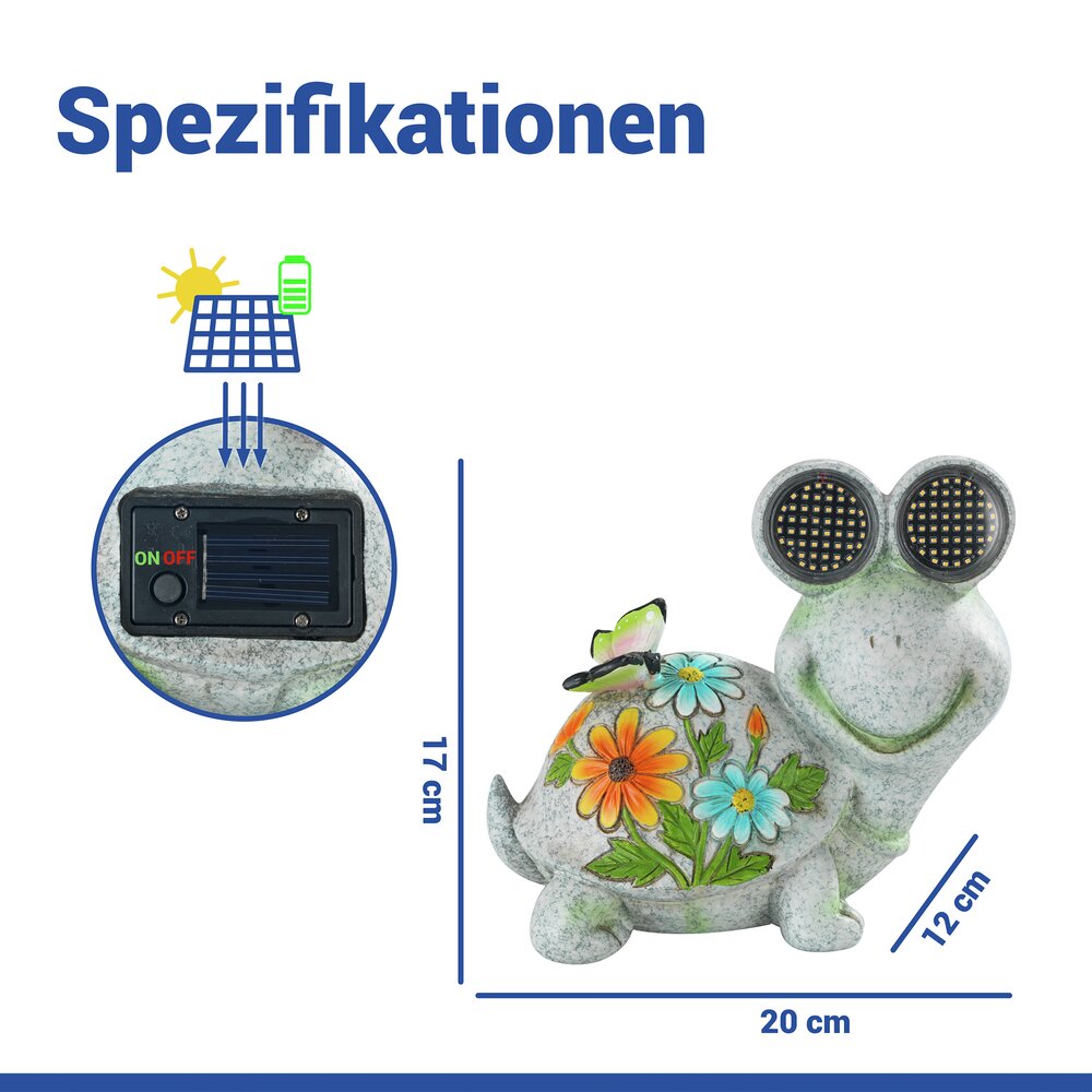 SCHILDKRÖTE Gartenfigur mit blinkenden LED-Augen