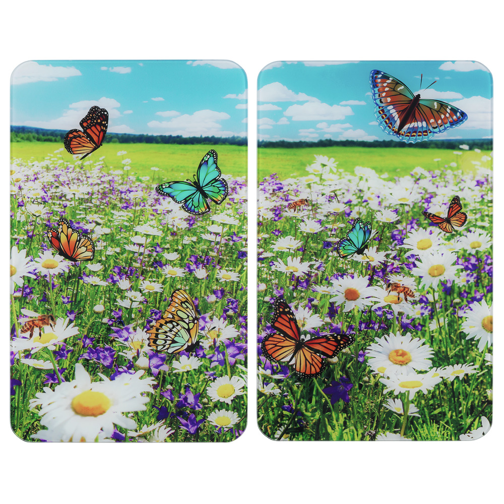 SOMMERWIESE 2er-Set Herdbdeckplatten aus Glas