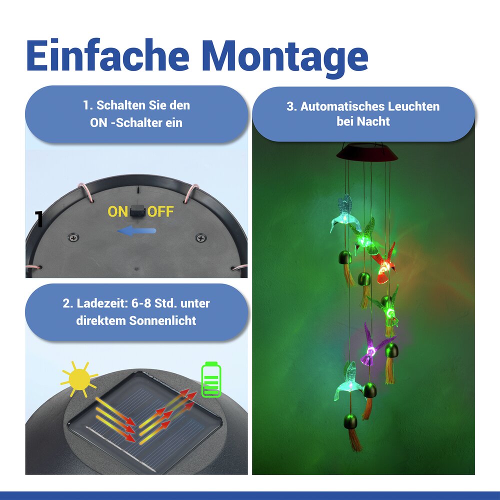 KOLIBRI Windspiel LED, solarbetrieben