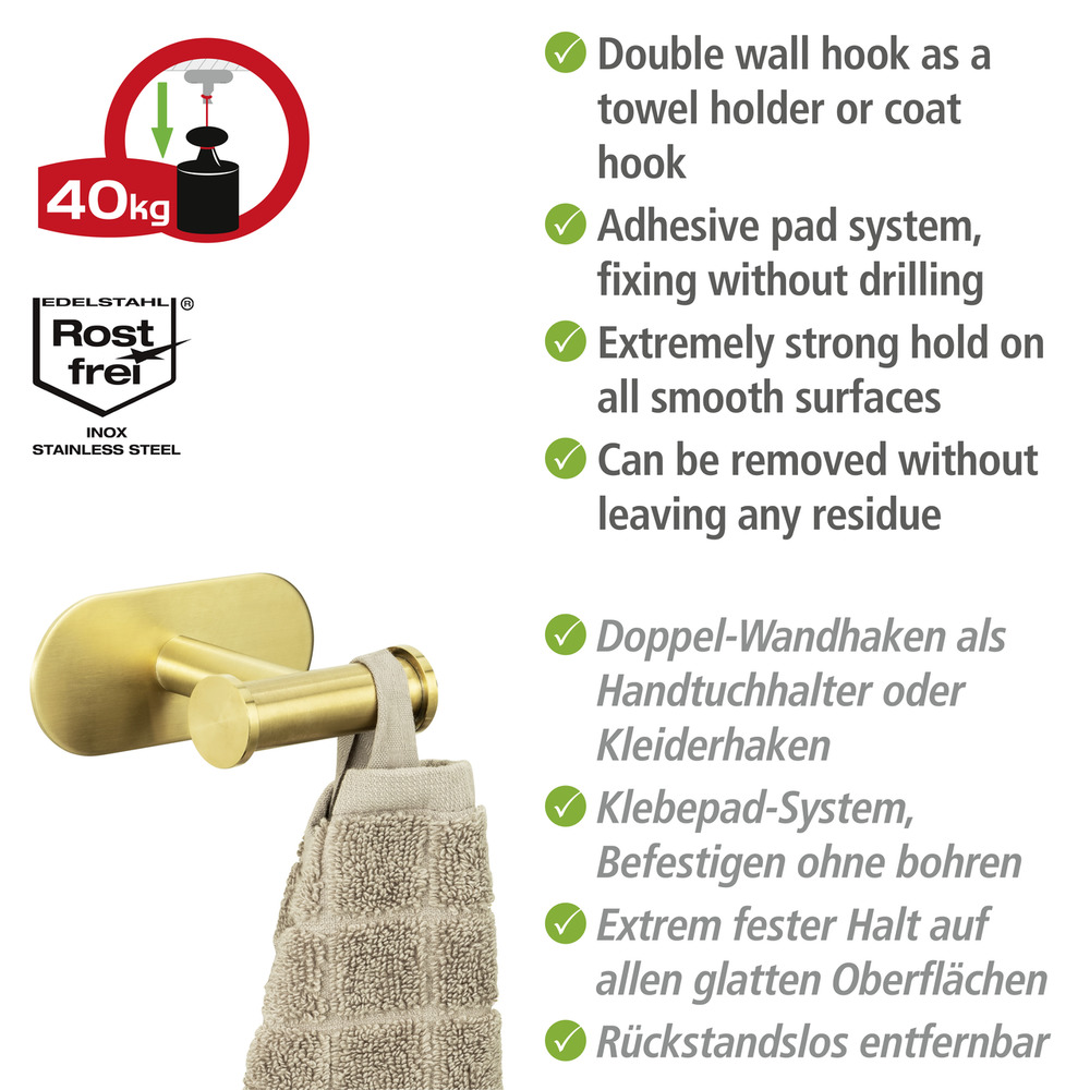 Duo OREA Gold matt Turbo-Loc® Wandhaken, Edelstahl Duo OREA Gold matt Turbo-Loc® Wandhaken, Edelstahl