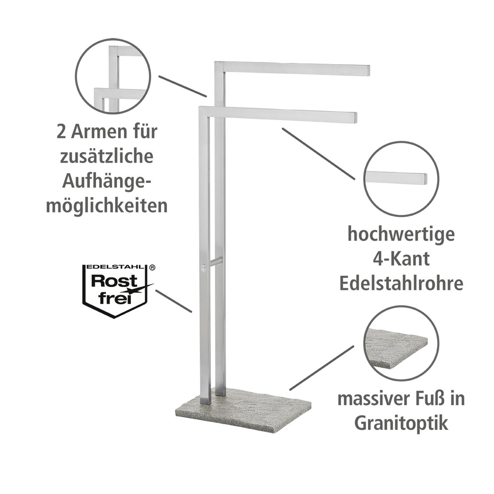 GRANIT Handtuchständer mit 2 Armen aus Edelstahl