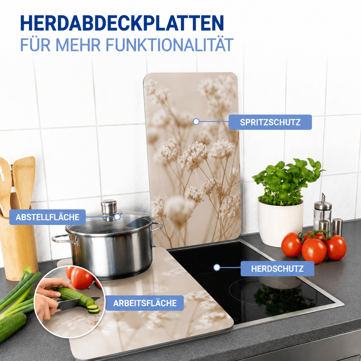 TROCKENBLUME 2er-Set Herdabdeckplatten aus Glas
