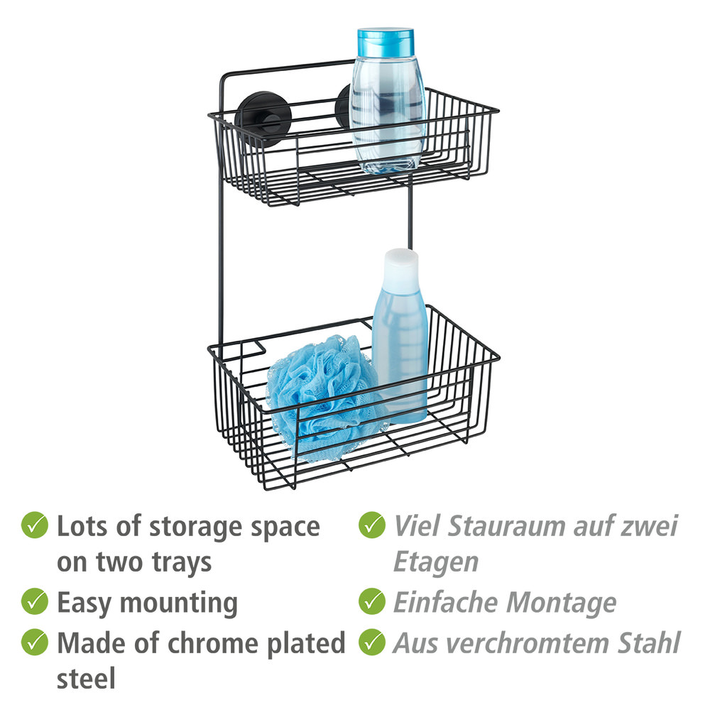 BARI schwarz Vacuum-Loc® Wandregal 2 Etagen