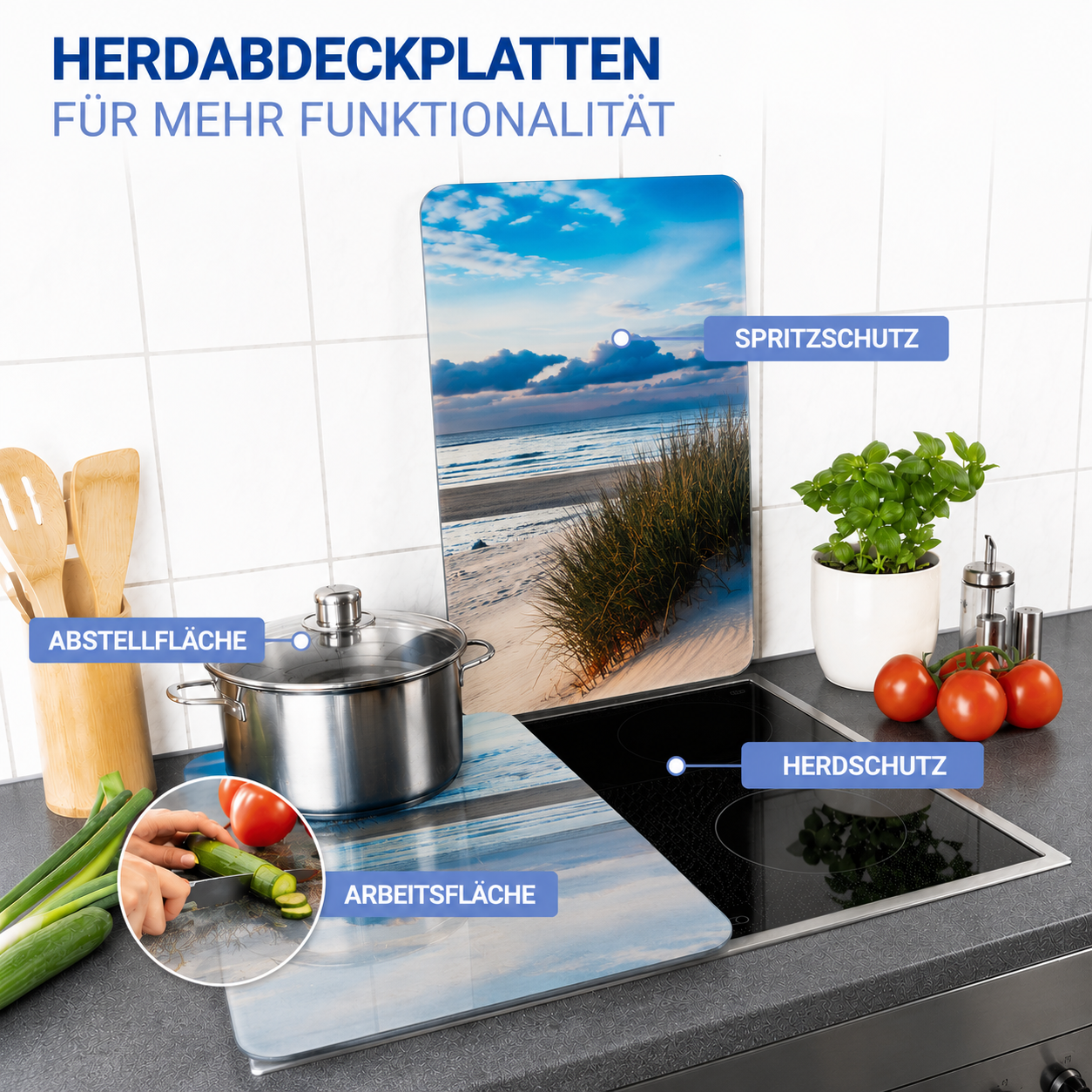 DÜNE 2er-Set Herdabdeckplatten aus Glas