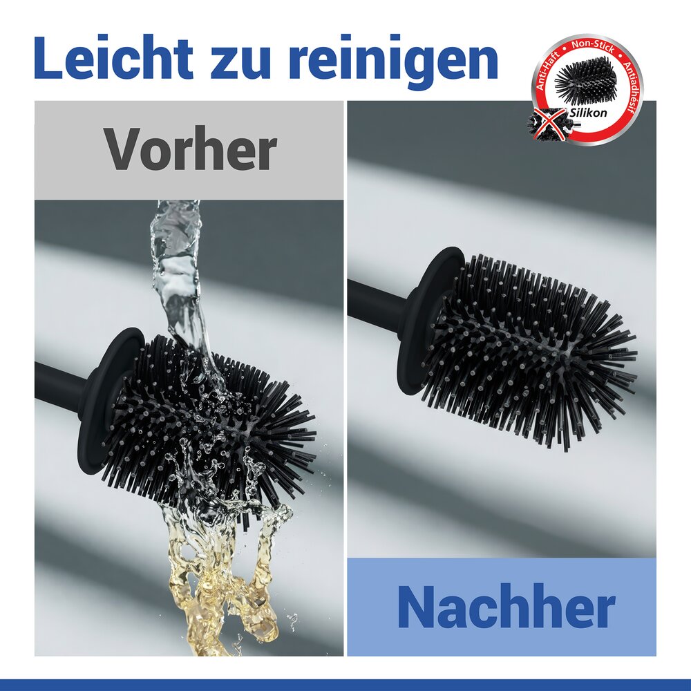 FABLO schwarz WC-Garnitur, Bürstenkopf aus Silikon