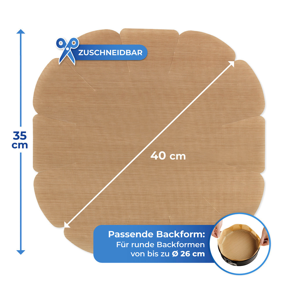 Antihaft-Backform-Zuschnitt eckig und rund 2-teilig