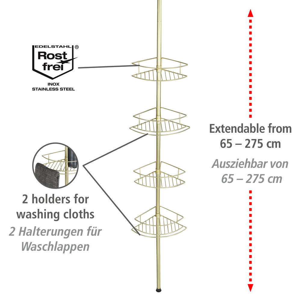 DOLCEDO Gold matt Teleskop-Eckregal aus Edelstahl
