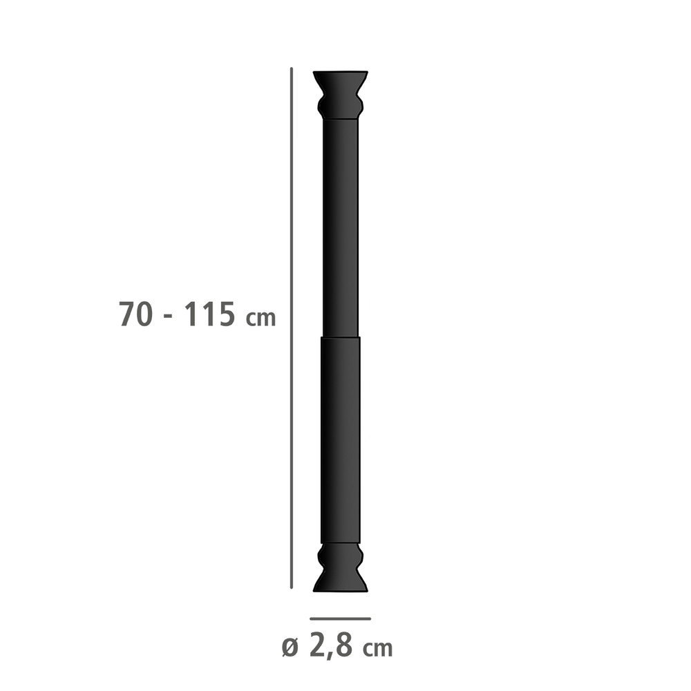 SCHWARZ 70 - 115 cm Duschvorhangstange 