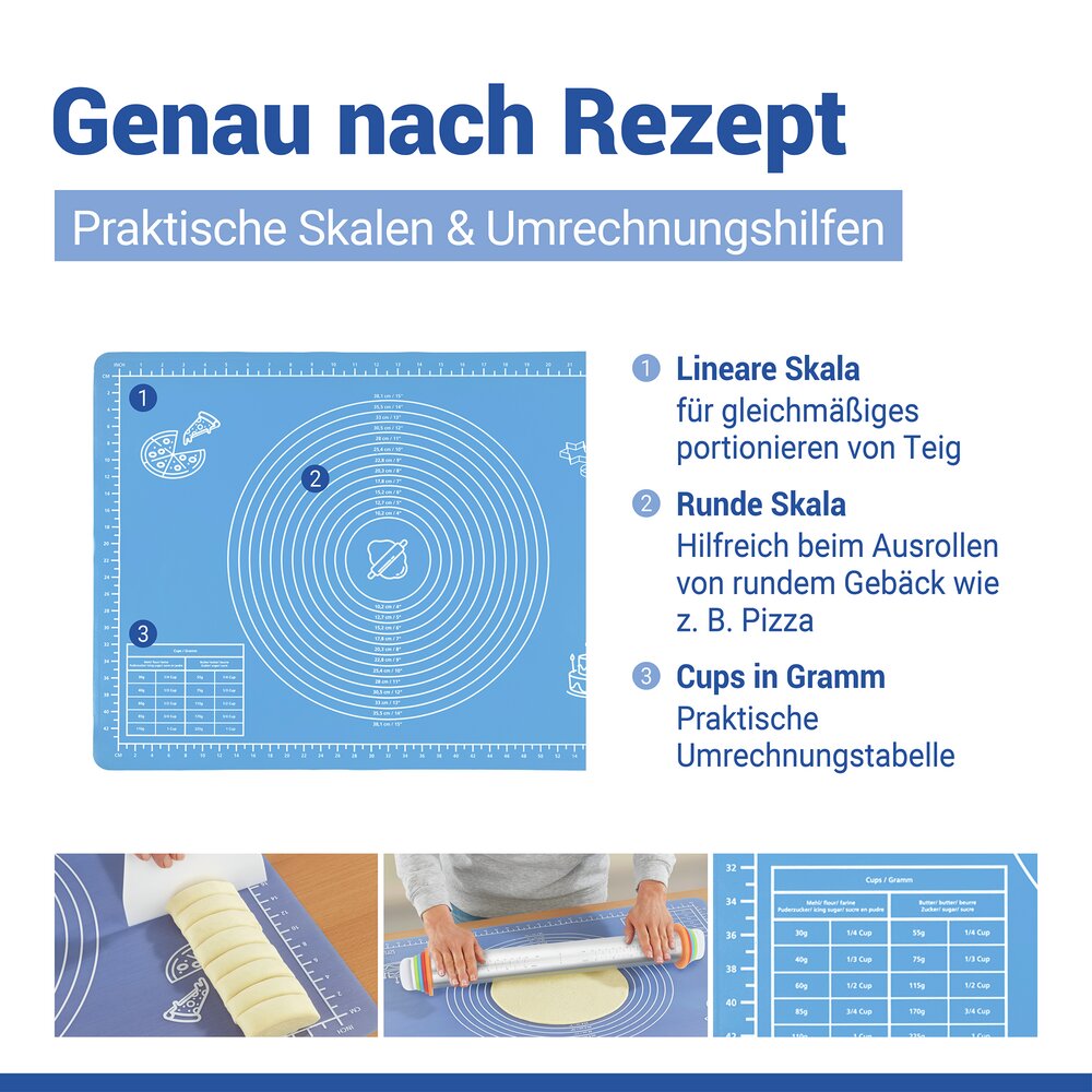 Antihaft-Backmatte mit Edelstahl-Teigrolle