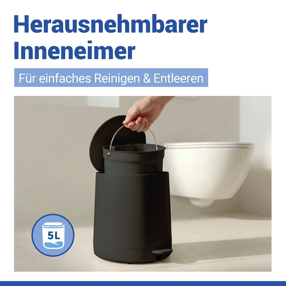 FABLO schwarz Treteimer mit Absenkautomatik, 5 Liter