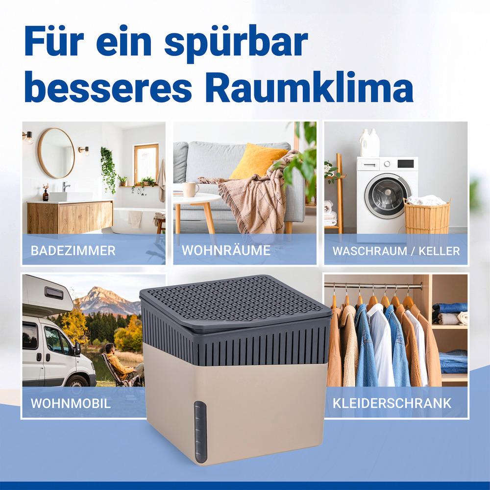 CUBE beige Entfeuchter + 2x500g Granulat