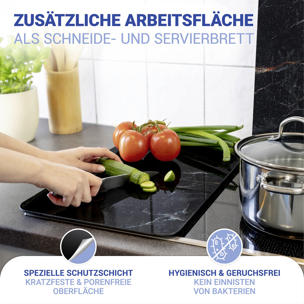 MARMOR schwarz 2er-Set Herdabdeckplatten aus Glas