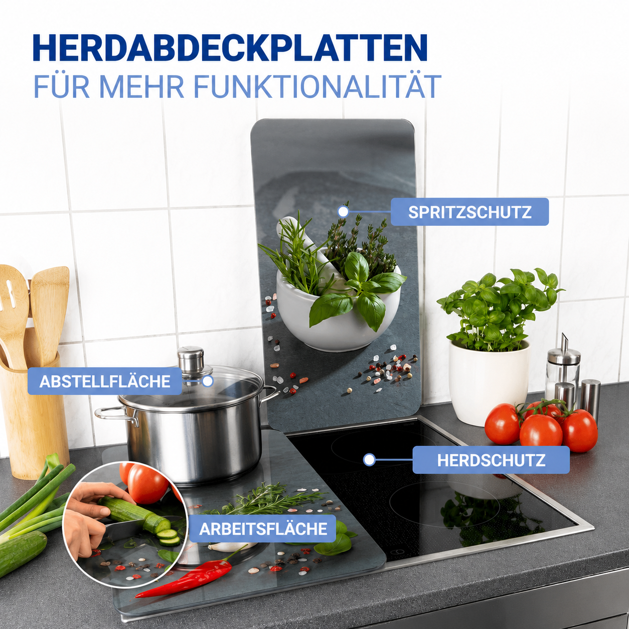 KRÄUTERKÜCHE 2er-Set Herdabdeckplatten aus Glas