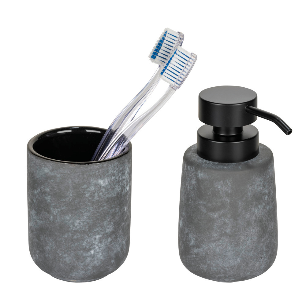 SACILE Badzubehör-Set aus Keramik in Betonoptik, 2-teilig SACILE Badzubehör-Set aus Keramik in Betonoptik, 2-teilig