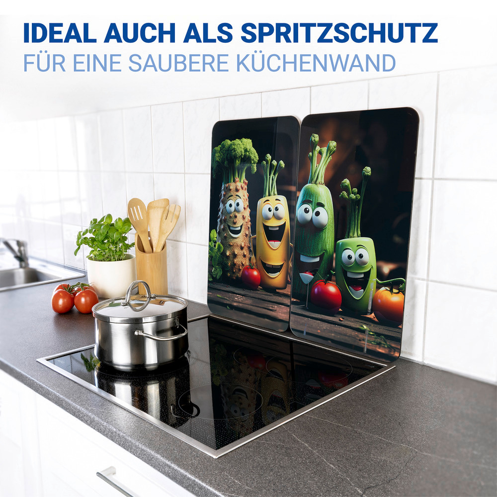 LUSTIGES GEMÜSE 2er-Set Herdabdeckplatten aus Glas