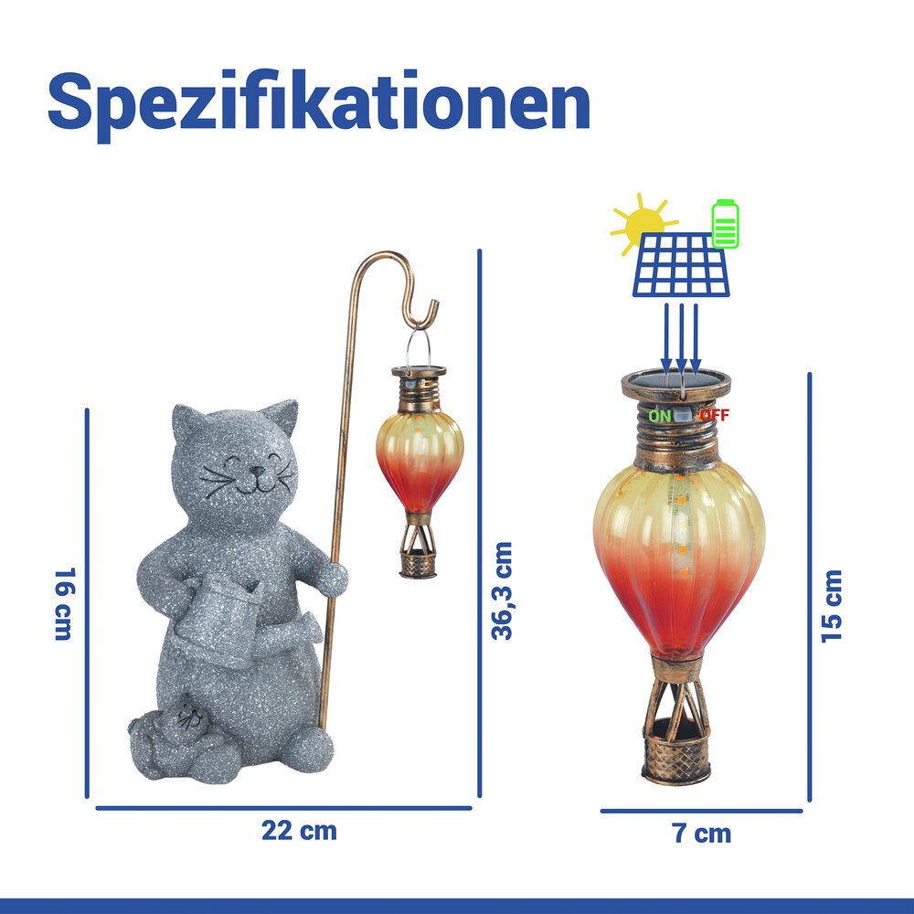 KATZE Gartenfigur mit LED-Leuchte, solarbetrieben