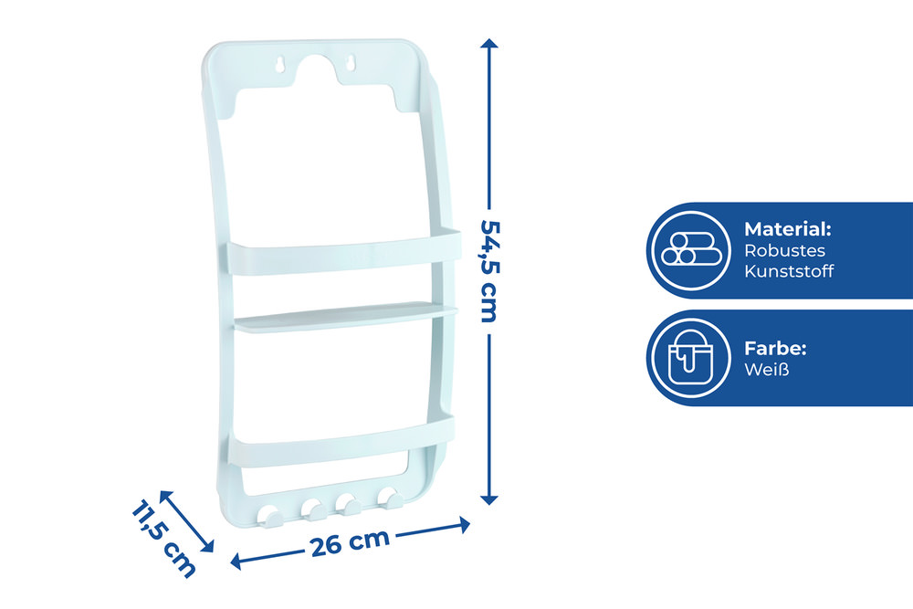 UNIVERSAL weiss Duschregal, 2 Körben, 4 Haken