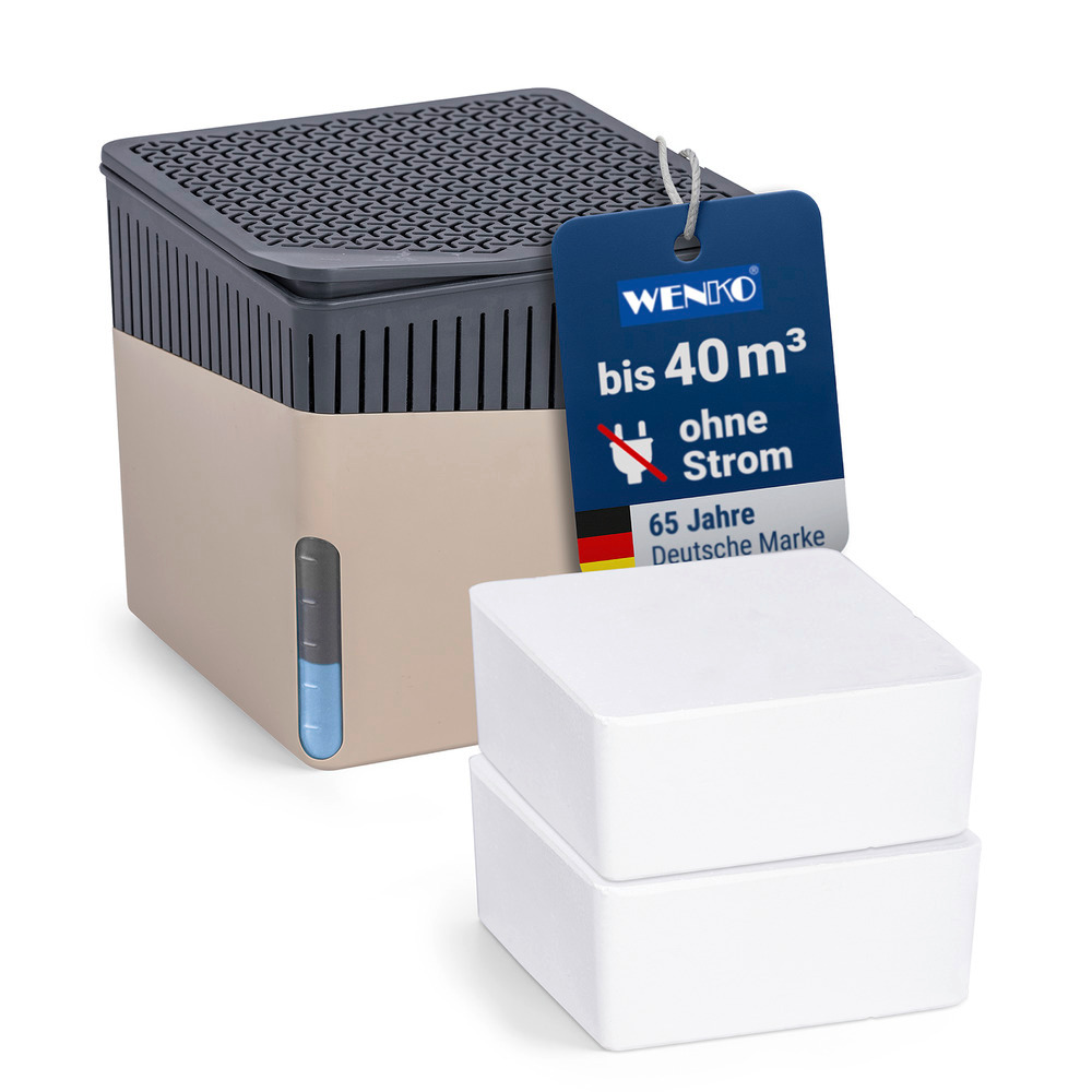 CUBE beige Entfeuchter + 2x500g Granulat