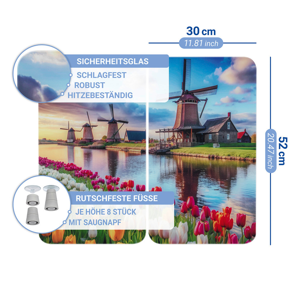 WINDMÜHLE 2er-Set Herdabdeckplatten aus Glas