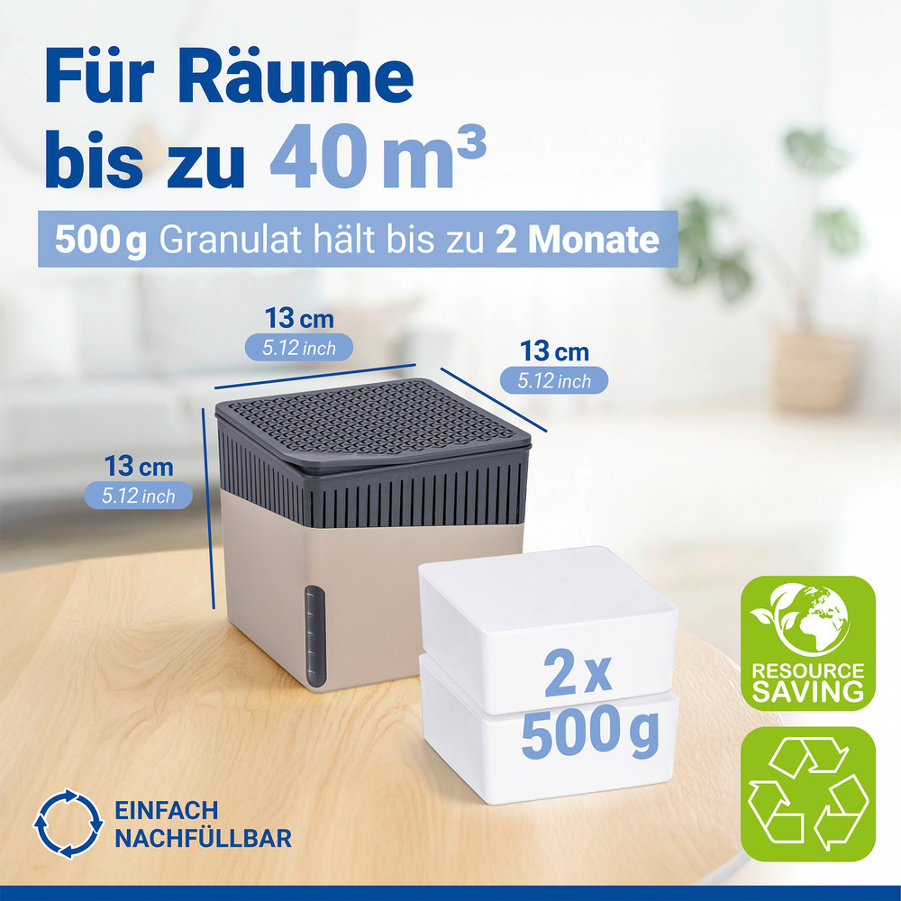 CUBE beige Entfeuchter + 2x500g Granulat