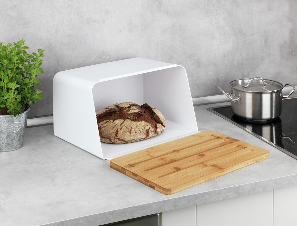 KUBO weiss Brotkasten mit Bambusbrett 35x20,5cm