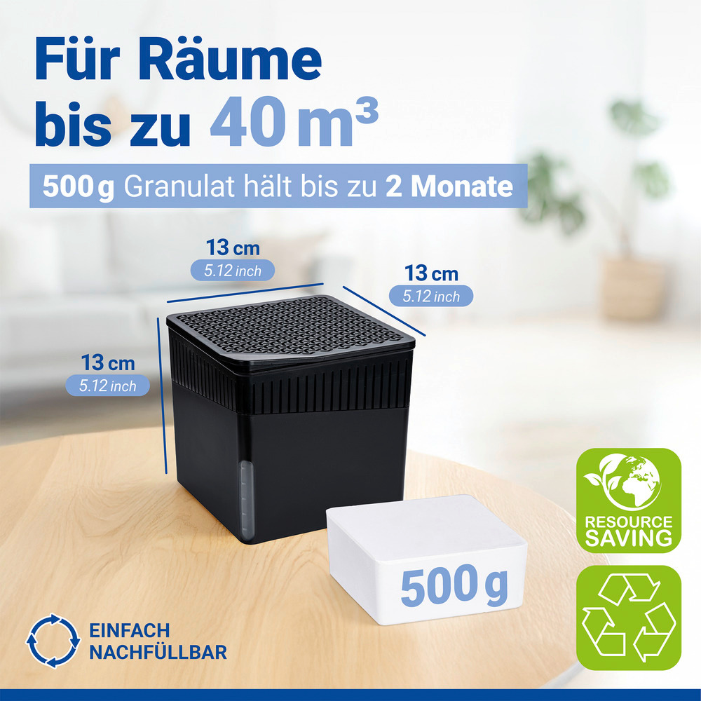CUBE schwarz Entfeuchter 500g inkl. Granulat, 2er-Set
